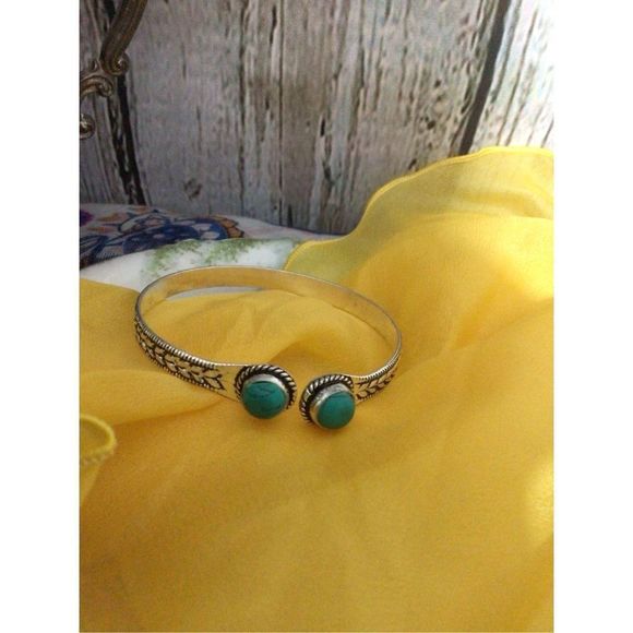 Turquoise SilverPlate Bangle Bracelet Adjustable NEW - Picture 16 of 16